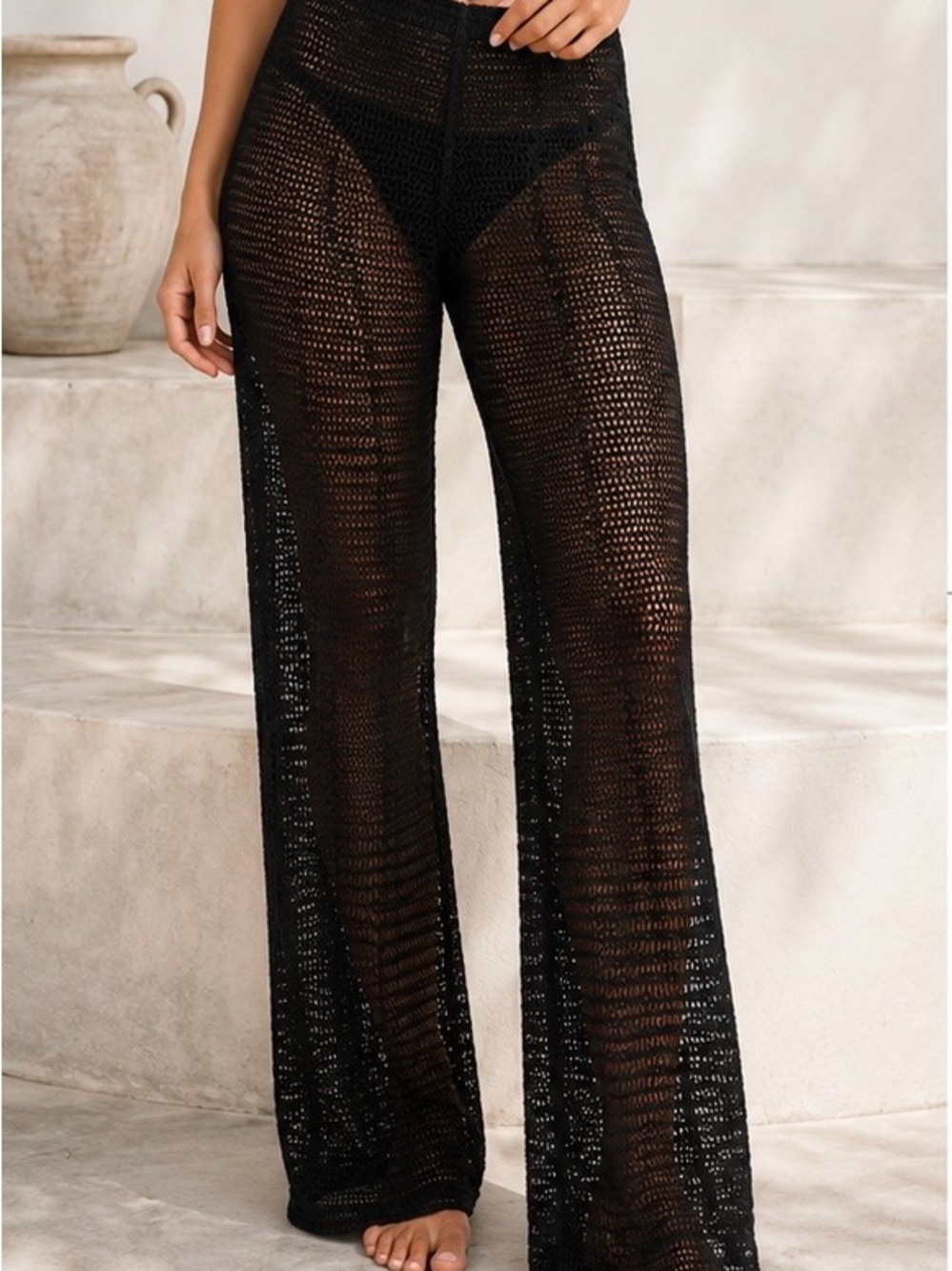 Jordan Taylor Black Crochet Swim Cover Up Pants Wide Leg Size L
